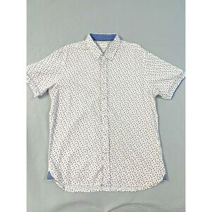 7 Diamonds Shirt Mens Lg White W/Red Flowers Short Sleeve Button Vacation Casual
